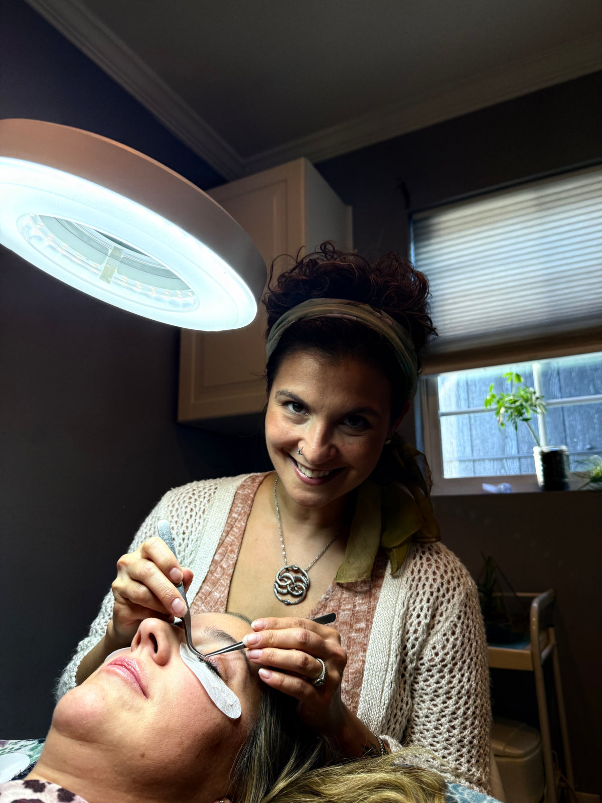 Lash specialist Marissa applying lash extensions at Plush Salon & Spa, Oakdale PA